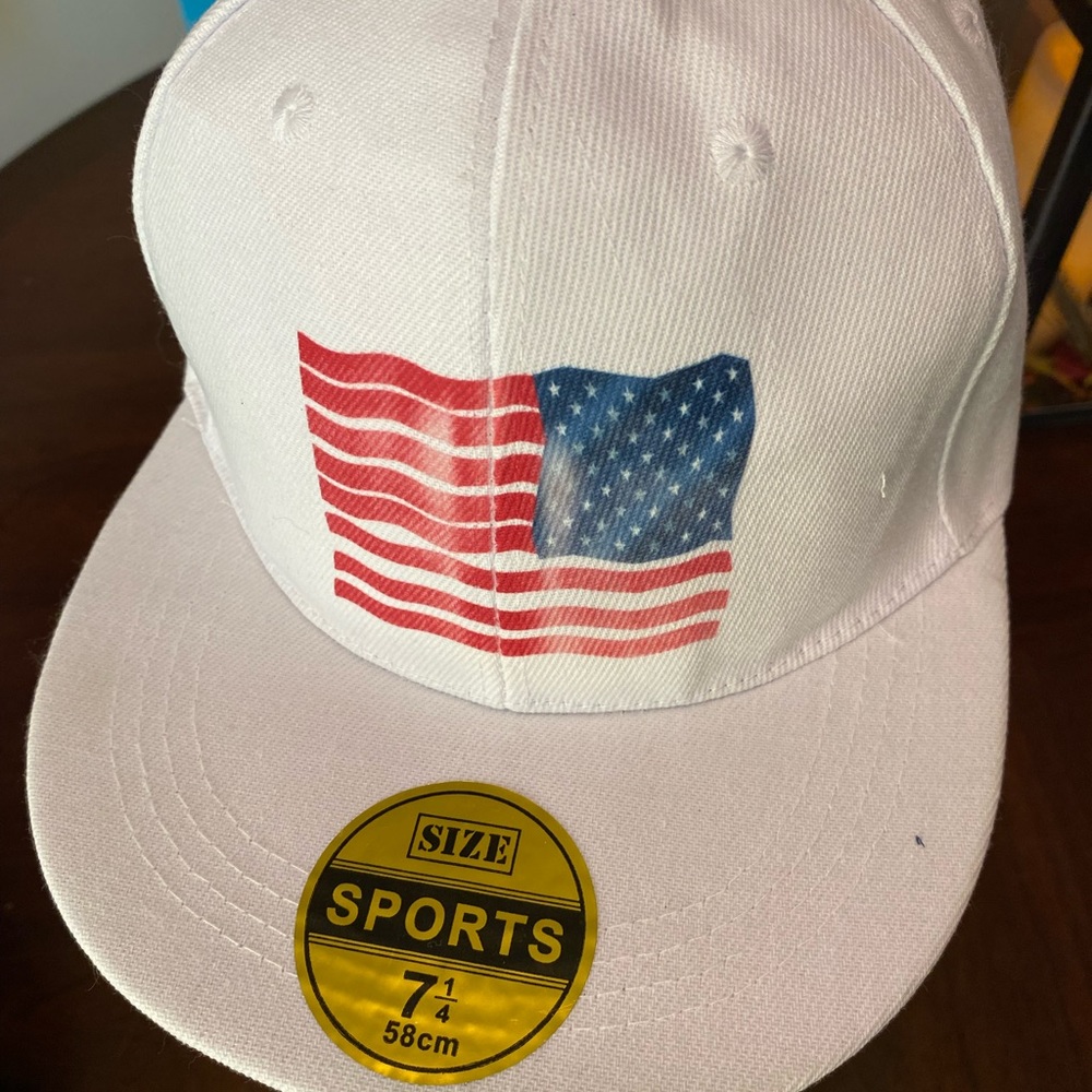 Men White Homemade SnapBack Vintage cap with American Flag on front & side!!!